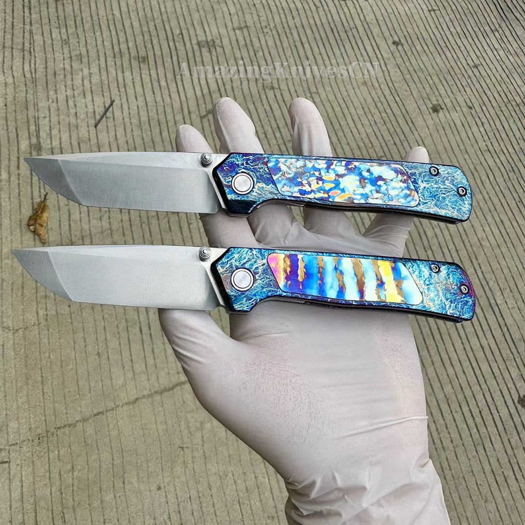 Sandvik 14C28N Steel Steel Pocket Knife Titanium Handle Ball Bearing with Clip - AK-HT1019