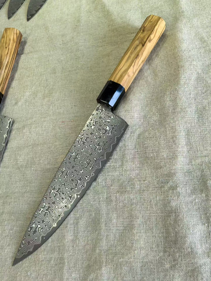 8" VG10 Damascus Chef Knife – Powder Steel, Olive Wood & Black Horn Handle - AK-DC1043