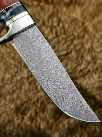 Nordic Fixed Blade Knife – Solid Damascus Steel, Mammoth Molar Fossil & Ebony Burl Handle - AK-HT1050