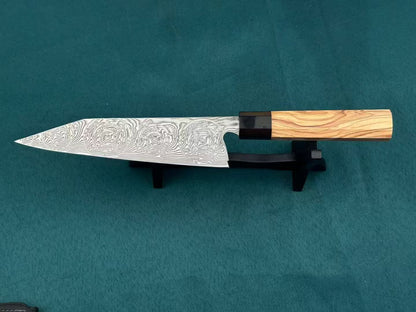 Hand-Forged VG10 Damascus Kitchen Kiritsuke Knife Chef's Knife Olive Wood & Black Buffalo Horn Handle - AK-DC1076