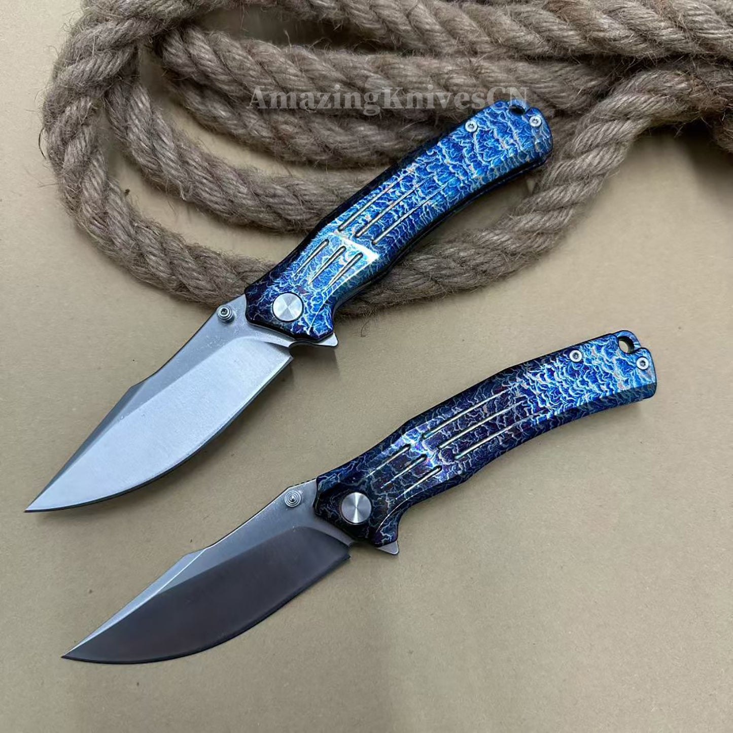 Premium M390 Blade Pocket Knife Tactical Folding Knife Titanium Handle - AK-HT1020