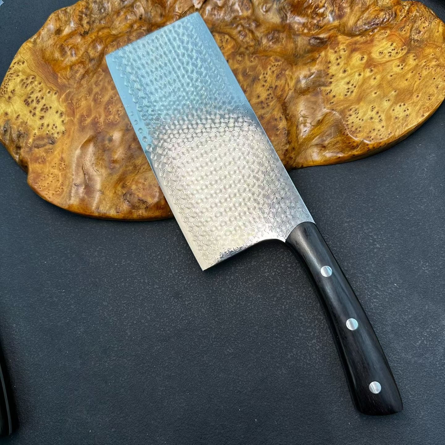 3-Piece Damascus Kitchen Knife Set – Chef Knife, Nakiri & Cleaver, Ebony Wood Handles - AK-DS1045