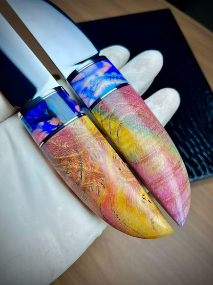 Limited M390 Mirror Polish Fixed Blade – Mammoth Molar & Stabilized Wood Handle - AK-HT1039