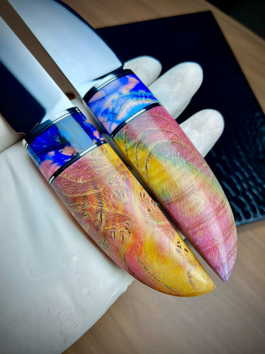 Limited M390 Mirror Polish Fixed Blade – Mammoth Molar & Stabilized Wood Handle - AK-HT1039