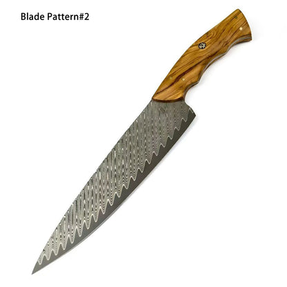8" VG10 Damascus Chef Knife – Hand-Forged Powder Steel, Olive Wood Handle - AK-DC1042