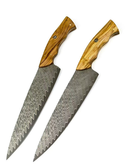 8" VG10 Damascus Chef Knife – Hand-Forged Powder Steel, Olive Wood Handle - AK-DC1042