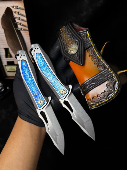 M390 Premium Folding Knife – Titanium Lightning Inlay - AK-HT0180