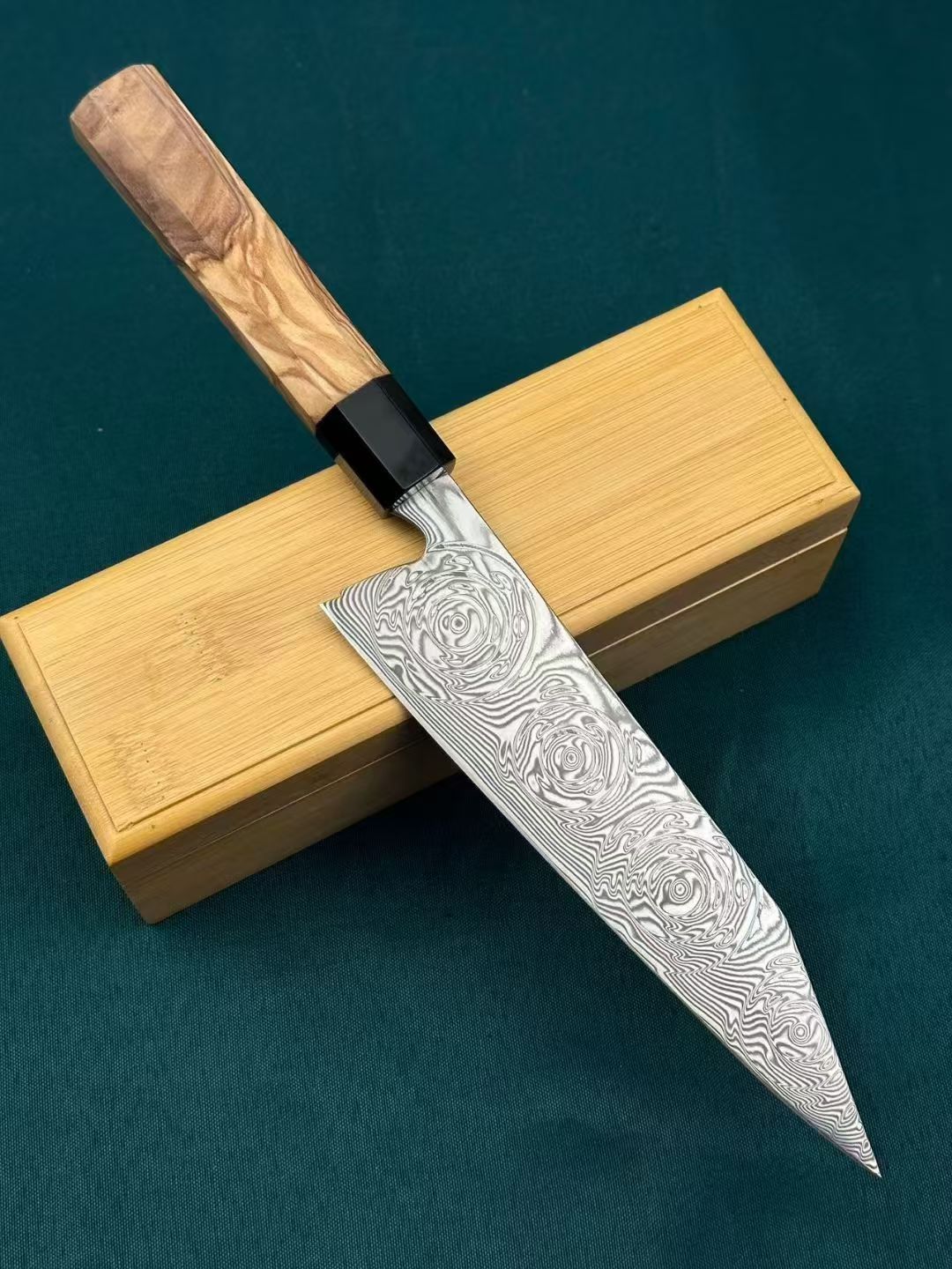 Hand-Forged VG10 Damascus Kitchen Kiritsuke Knife Chef's Knife Olive Wood & Black Buffalo Horn Handle - AK-DC1076