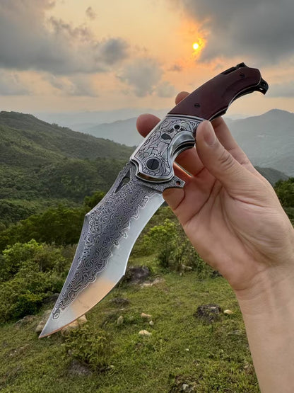 Giant Eagle Folding Knife – VG10 Damascus 67-Layer Steel, Handcrafted Rosewood Handle - AK-HT1033