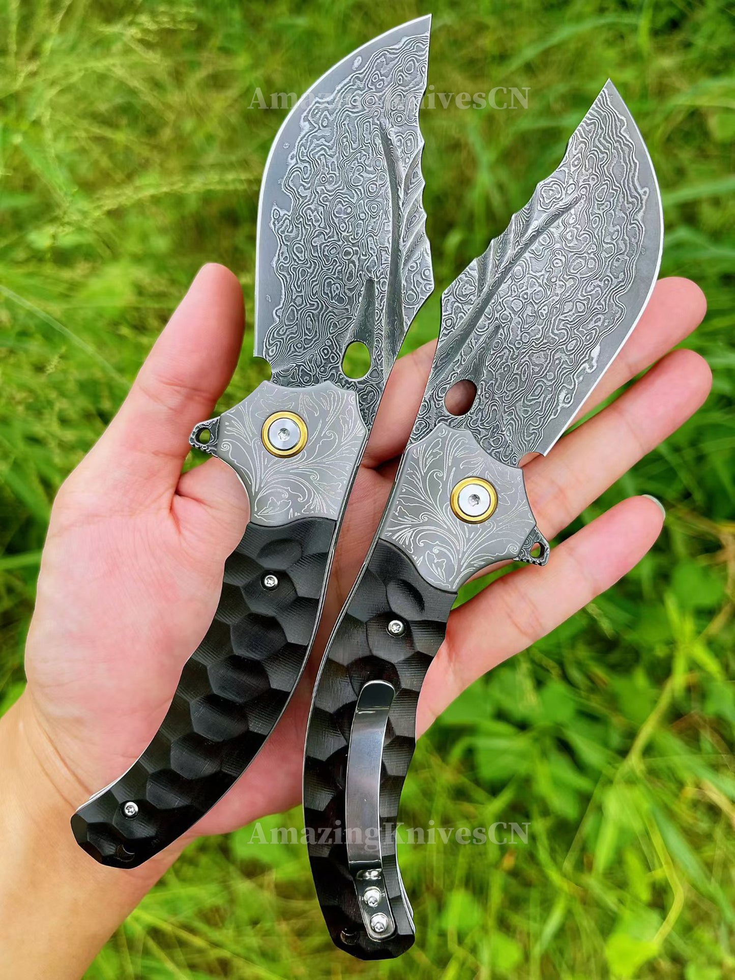 Heavy-Duty Damascus Folding Knife – VG10 Bearing Quick-Open, Ebony Handle, Collectors’ Edition - AK-HT1008