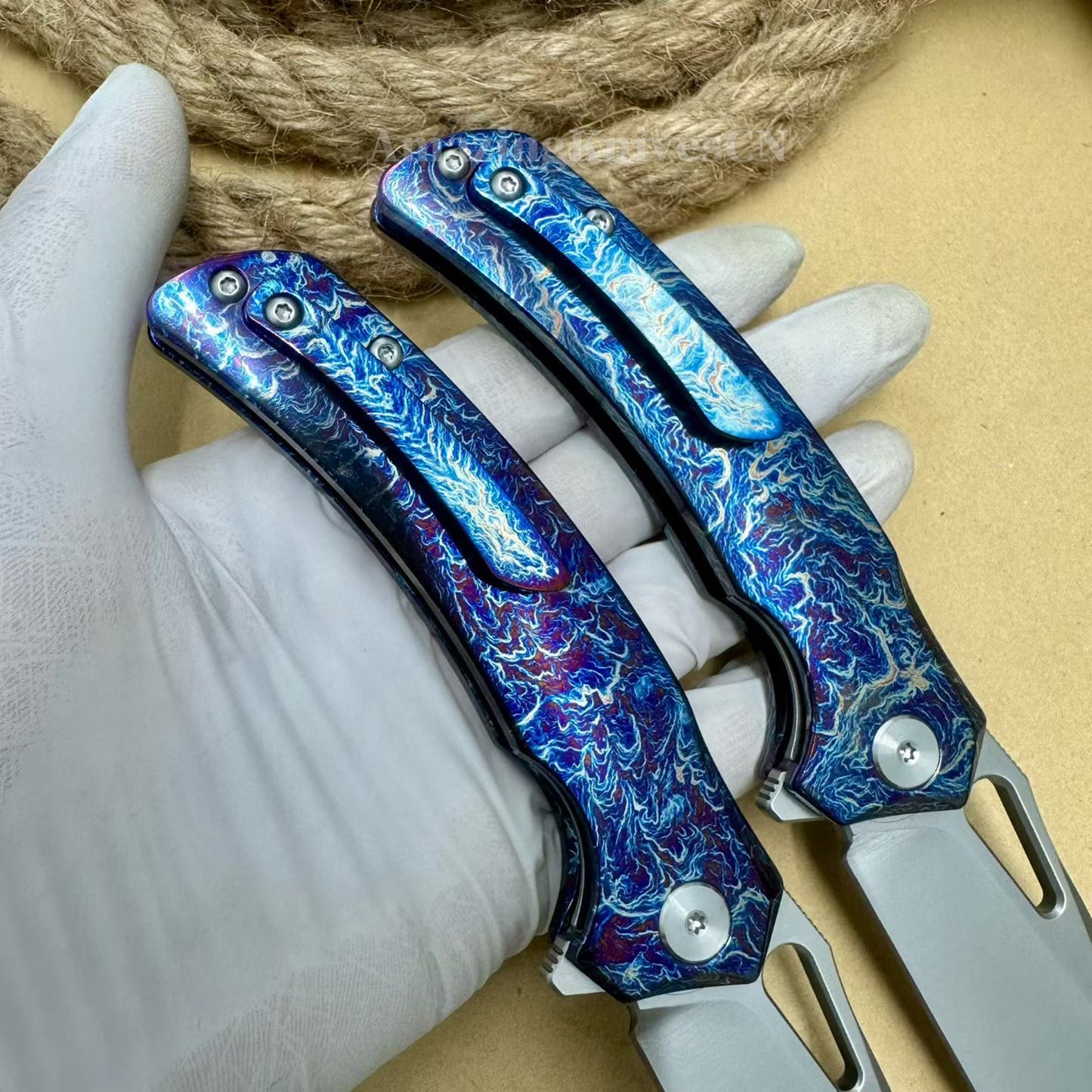 Premium M390 Blade Pocket Knife Tactical Folding Knife Titanium Handle - AK-HT1020