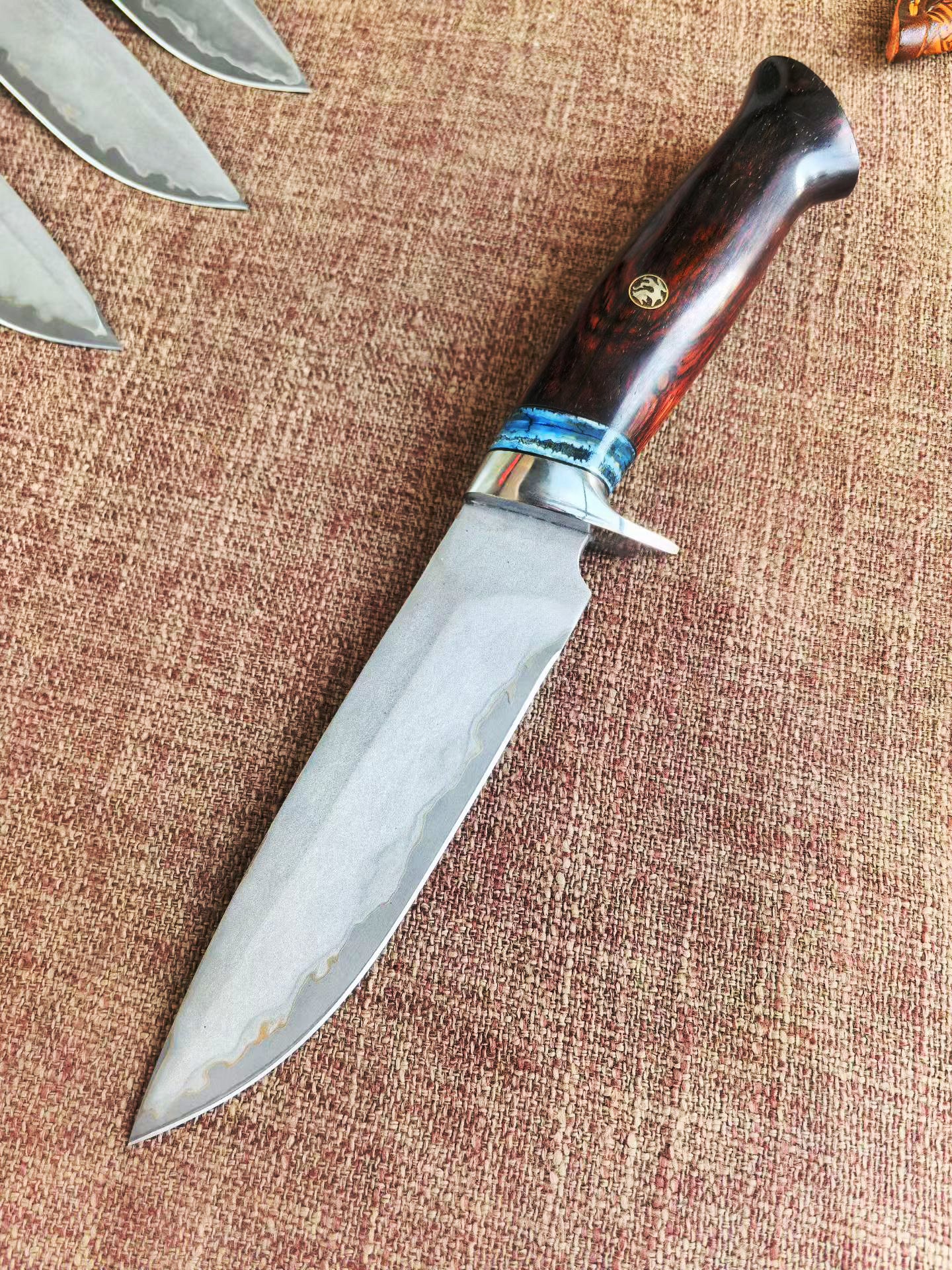 Rare Handforged Damascus Steel Rosewood Straight Hunting Outdoor Knife with Sheath- AK-HT0652
