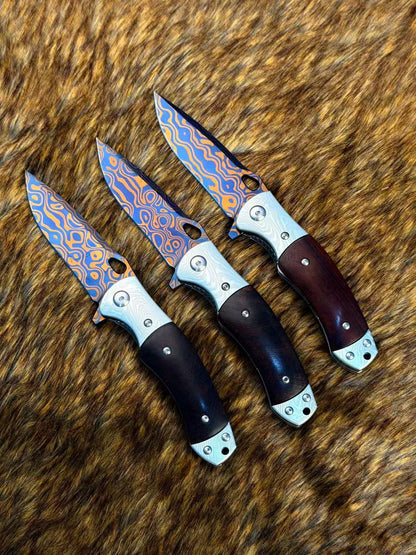 Hand-Forged Damascus Folding Knife Pocket Knife Ball Bearings - AK-HT1048-R