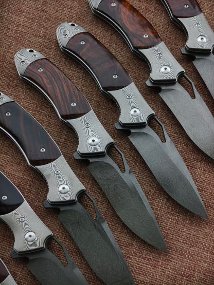 Handcrafted Wootz Steel Folding Knife – Damascus Steel & Desert Ironwood Handle - AK-HT1064
