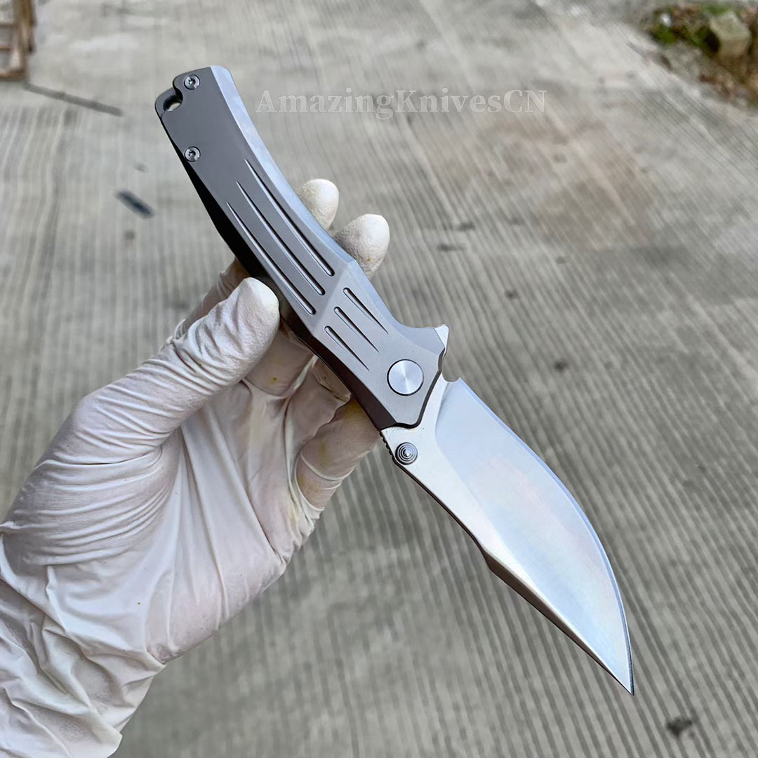 Sandvik 14C28N Steel Steel Pocket Knife TC4 Titanium Handle Ball Bearing with Clip - AK-HT1011