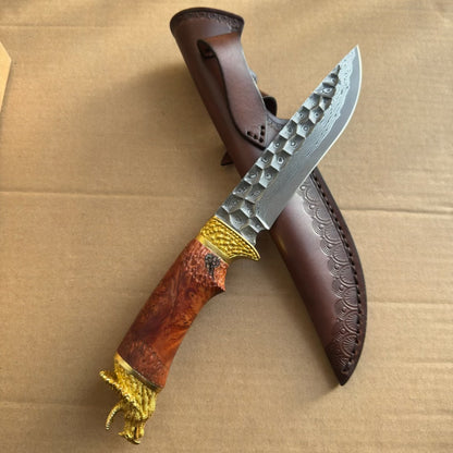 Handcrafted Collectible Damascus Hunting Knife Survival Knife Dragon Head Golden - AK-HT0941