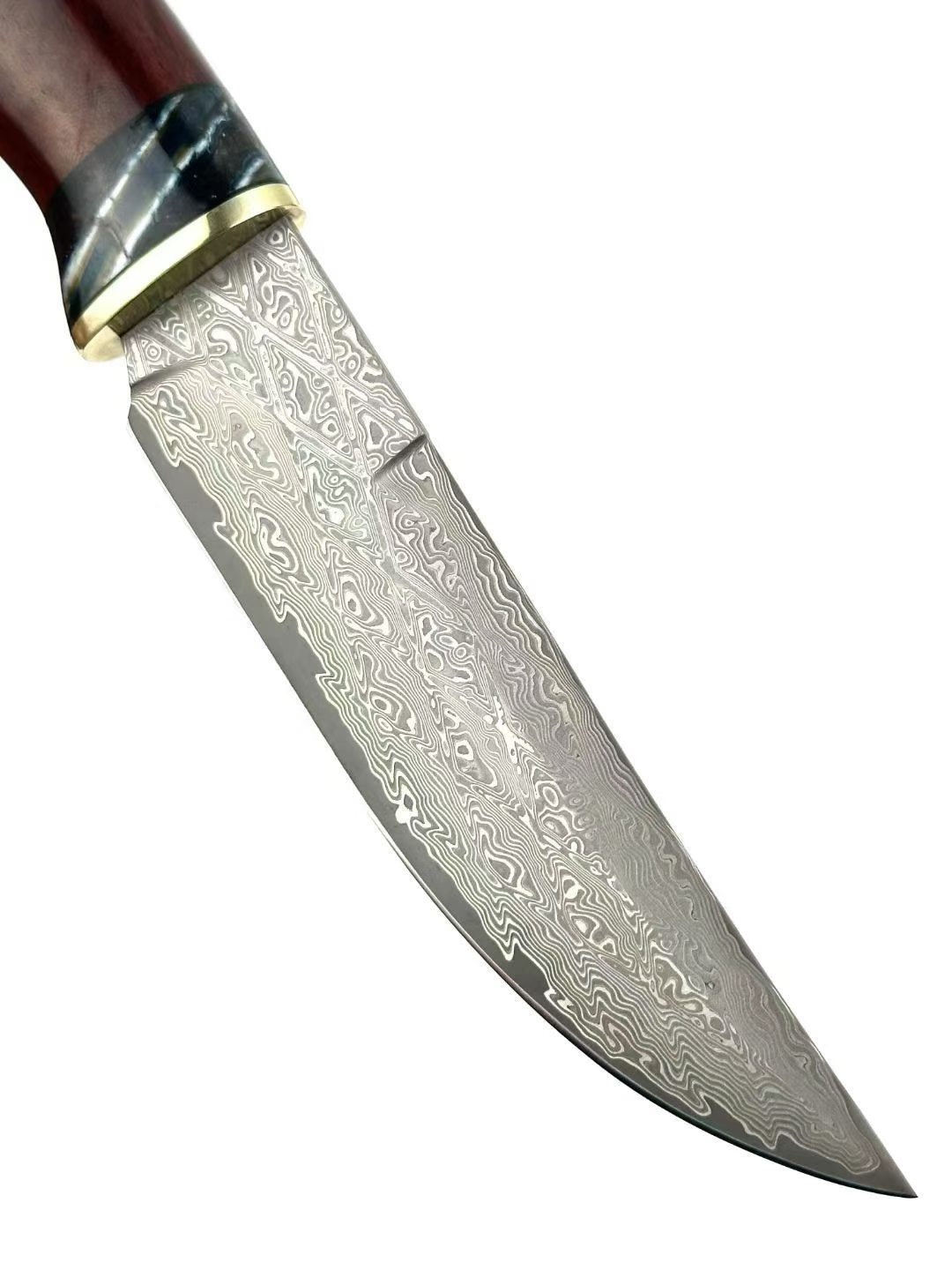 Premium Handmade Damascus Bowie Knife with Mammoth Molar Fossil & Rosewood Handle - AK-HT1049