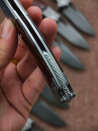 Handcrafted Wootz Steel Folding Knife – Damascus Steel & Desert Ironwood Handle - AK-HT1064