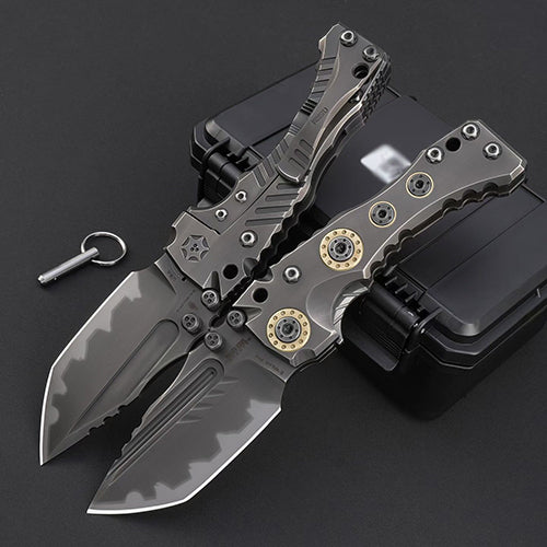 Heavy-Duty Handmade Tactical Folding Knife Z-Wear Powder Steel Titanium Handle - AK-HT1023