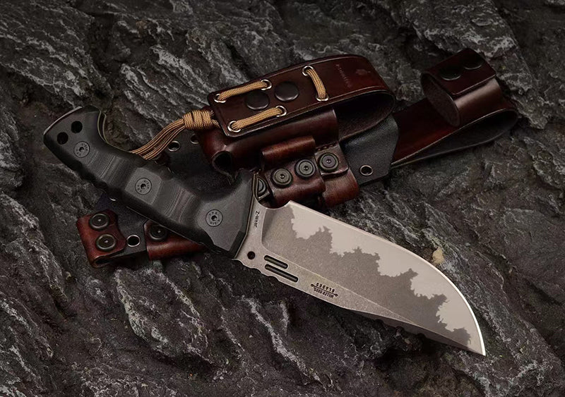 Heavy-Duty Tactical Fixed Blade Knife – CPM-3V Steel, Modular Kydex & Leather Sheath - AK-HT1036