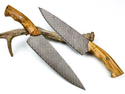 8" VG10 Damascus Chef Knife – Hand-Forged Powder Steel, Olive Wood Handle - AK-DC1042