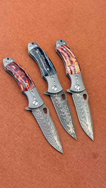 Collectible Feather Knife Folding Pocket Knife Survival Tactical Ball Bearing Flipper  - AK-HT1010-R
