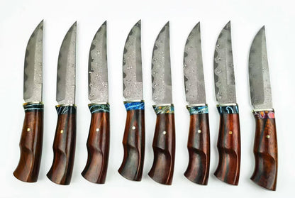 Premium Handmade Damascus Bowie Knife with Mammoth Molar Fossil & Rosewood Handle - AK-HT1049