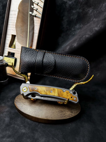 Handcrafted Damascus Folding Knife – Titanium & White Shadow Wood Handle - AK-HT0181