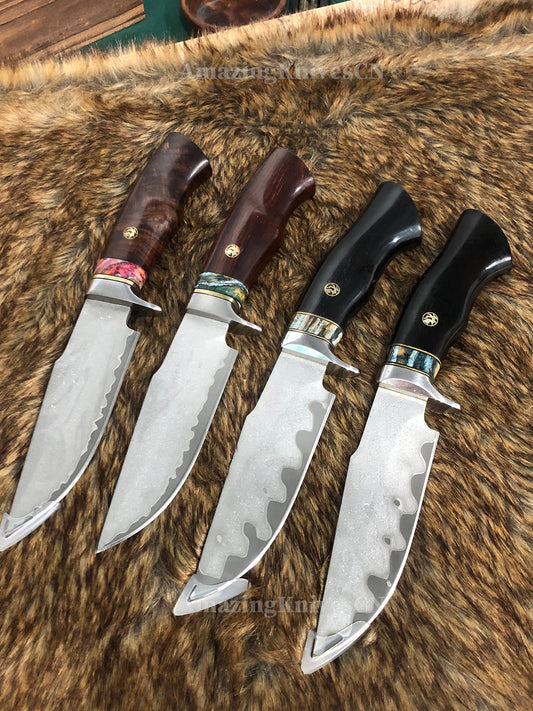 Rare Handforged Damascus Steel Ironwood Straight Hunting Outdoor Knife with Sheath- AK-HT0998