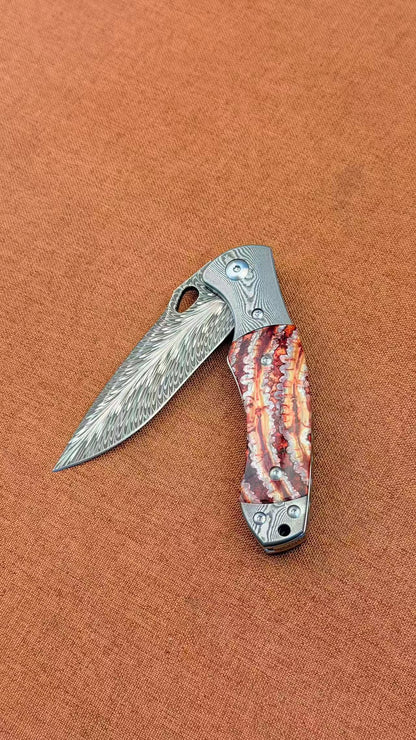 Collectible Feather Knife Folding Pocket Knife Survival Tactical Ball Bearing Flipper  - AK-HT1010-R