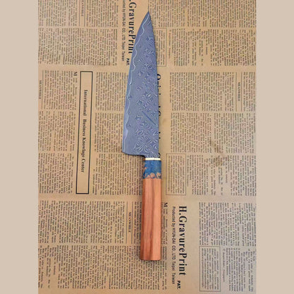 8-Inch Chef Knife Kiritsuke Powder Metallurgy VG10 Damascus Steel, Stabilized Olive Wood Handle - AK-DC1078