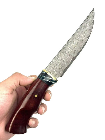Premium Handmade Damascus Bowie Knife with Mammoth Molar Fossil & Rosewood Handle - AK-HT1049