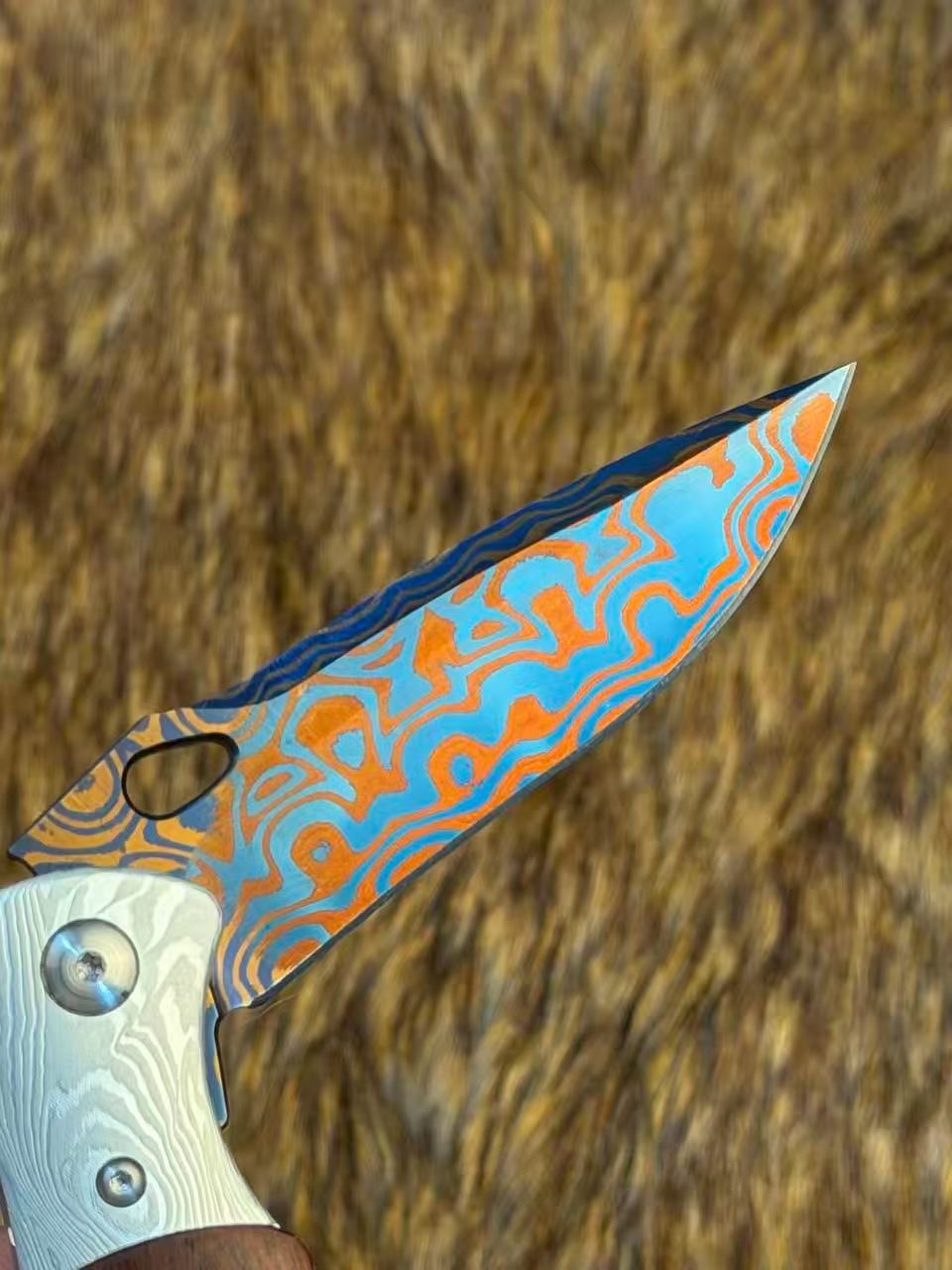Hand-Forged Damascus Folding Knife Pocket Knife Ball Bearings - AK-HT1048-R