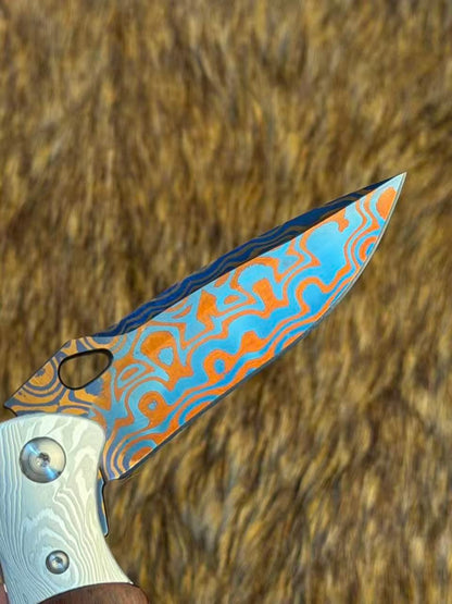 Hand-Forged Damascus Folding Knife Pocket Knife Ball Bearings - AK-HT1048-R