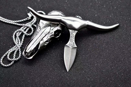 Collectible VG10 Damascus Steel Pocket Knife Necklace Outdoor Survival Rescue Knife EDC - AK-HT0865-D