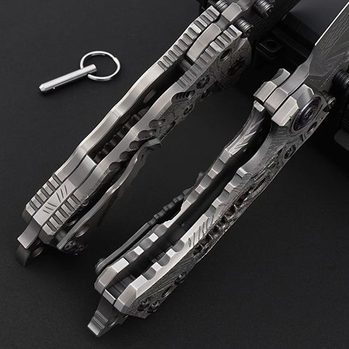 Heavy-Duty Handmade Tactical Folding Knife VG10 Steel Titanium Handle - AK-HT1022