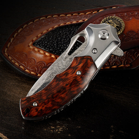Damascus Folding Knife Snakewood Handle- AK-HT0337