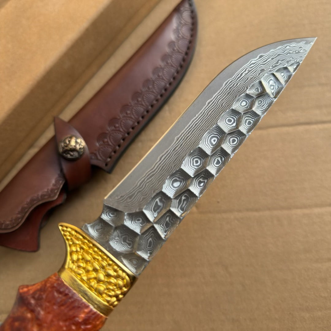 Handcrafted Collectible Damascus Hunting Knife Survival Knife Dragon Head Golden - AK-HT0941