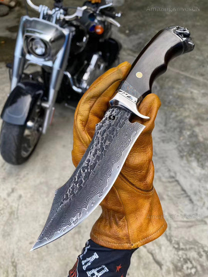 VG10 Hunting Knife Damascus Steel Bowie Survival Knife Full Tang Bushcraft Ebony -AK-HT0680