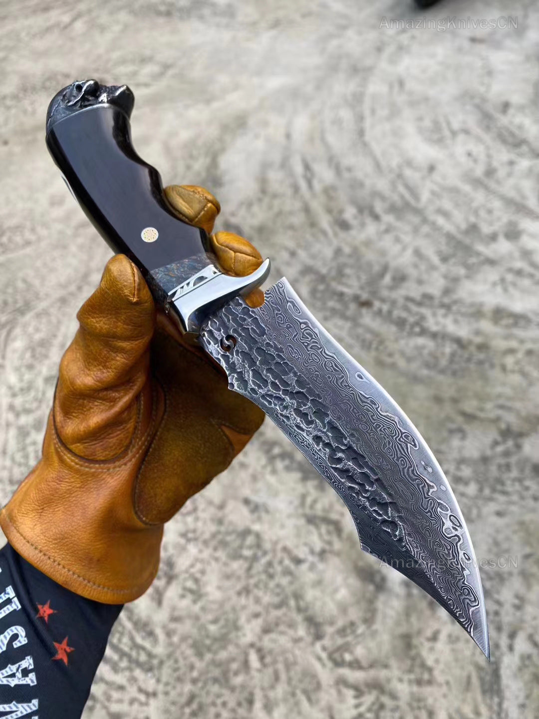 VG10 Hunting Knife Damascus Steel Bowie Survival Knife Full Tang Bushcraft Ebony -AK-HT0680