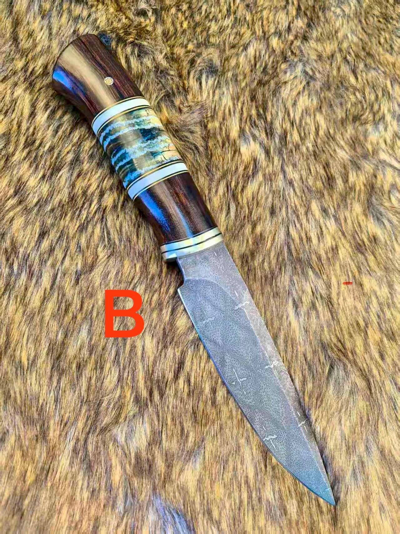 Top Tier Collectible Knife Luxury Handforged Damacus Steel Fixed Blade Knife with Leather Sheath - AK-HT1001