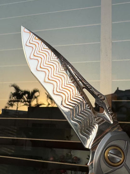 Artisan Folding Knife – Copper-Infused 67-Layer Damascus Steel, Stabilized Wood Handle - AK-HT1046