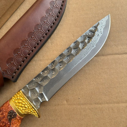 Handcrafted Collectible Damascus Hunting Knife Survival Knife Dragon Head Golden - AK-HT0941