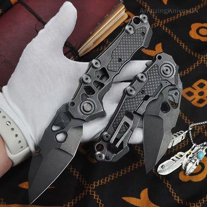 D2 Folding Knife Tactical Rescue Pocket Knife Survival Flipper Carbon Fiber - AK-HT0958