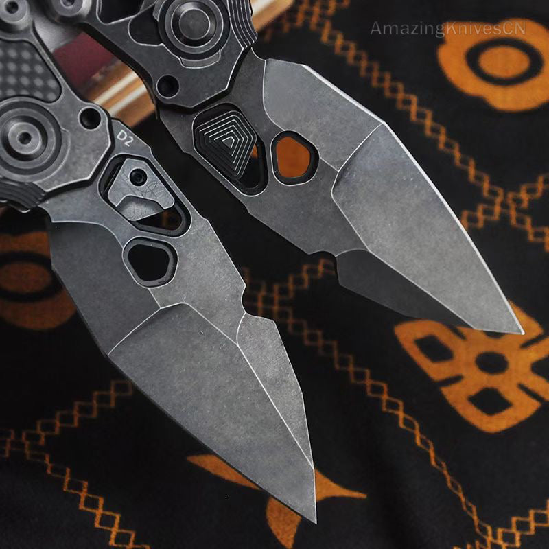 D2 Folding Knife Tactical Rescue Pocket Knife Survival Flipper Carbon Fiber - AK-HT0958