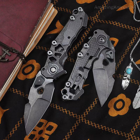 D2 Folding Knife Tactical Rescue Pocket Knife Survival Flipper Carbon Fiber - AK-HT0958