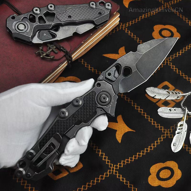 D2 Folding Knife Tactical Rescue Pocket Knife Survival Flipper Carbon Fiber - AK-HT0958