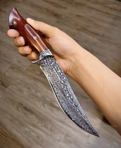 VG10 Damascus Hunting Knife Camping Survival Fixed Blade Sheath Black - AK-HT0659
