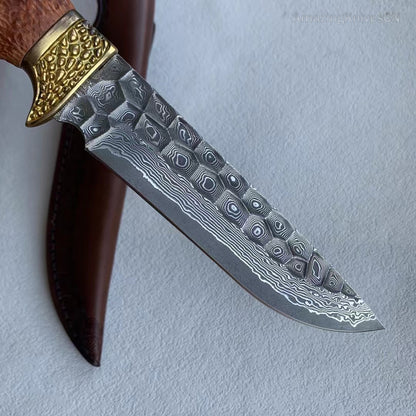 Handcrafted Collectible Damascus Hunting Knife Survival Knife Dragon Head Golden - AK-HT0941