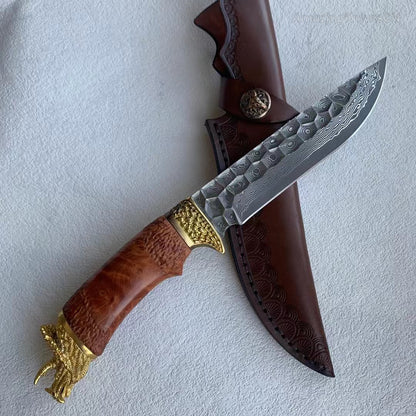 Handcrafted Collectible Damascus Hunting Knife Survival Knife Dragon Head Golden - AK-HT0941